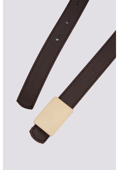 Tudors Kadın Minimalist Gold Tokalı 110 Cm Standart Kahverengi Kemer-51471