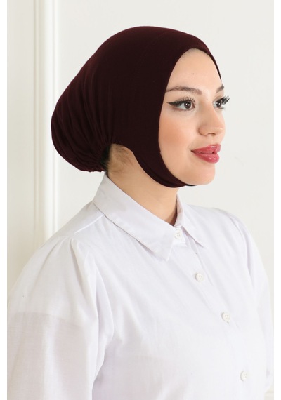 Melodi Scarf Kadın Tesettür Geniş Hacimli Pratik Ense Ve Çene Altından Geçmeli Kaymayan Çeneli Bone Kahverengi Kahverengi