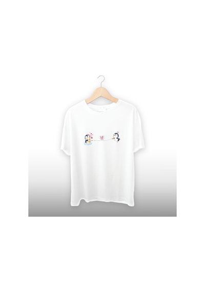 Penguen Kombin 1 Detaylı Unisex Tişört Beyaz