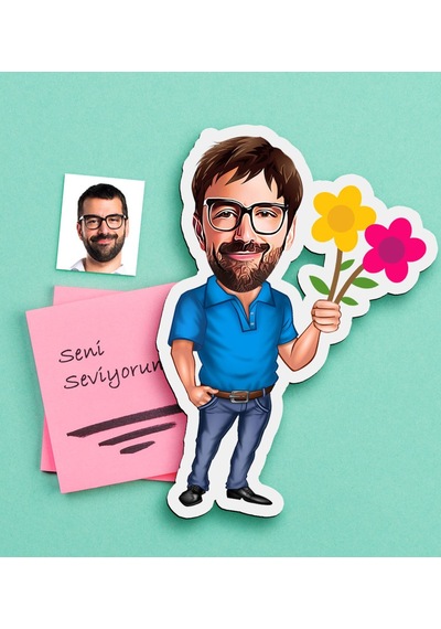 Kişiye Özel Bay Karikatürlü Ahşap Magnet-1