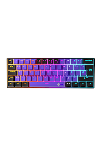 Lecoo Gk601 Pro Üç Modlu 62 Tuşlu Blue Switch Hot Swap Mekanik Oyuncu Klavyesi Mor Siyah