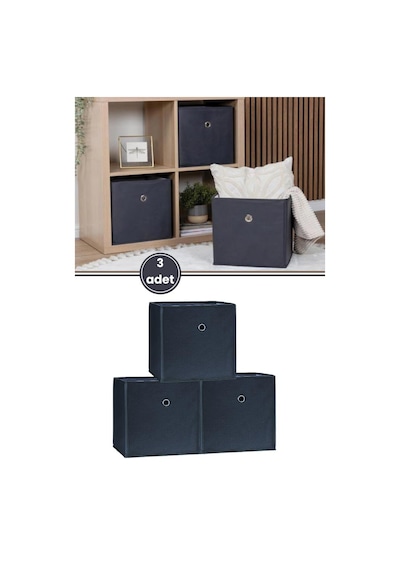 3'lü Çamaşır Oyuncak Raf Düzenleyici Set, Kapaksız Dolap İçi Saklama Kutusu 30x30x30cm 3 Adet Antrasit