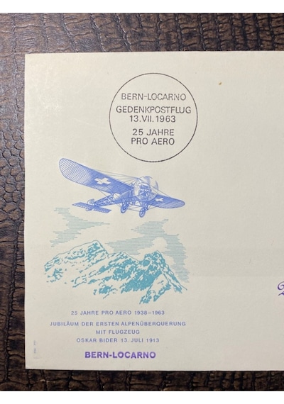1963 İsviçre 25 Yıl Pro Aero Anısına Posta Uçuşu Özel Damgalı Ve Pullu İlk Gün Zarfıfdc "uçak Temal  Teşhir Ürün