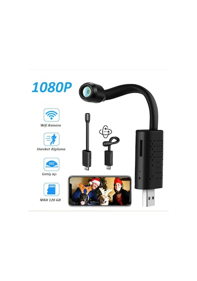 Wificam Wi-Fi Esnek Tasarımlı 1080P Powerbankli Kullanım Mikro Kamera