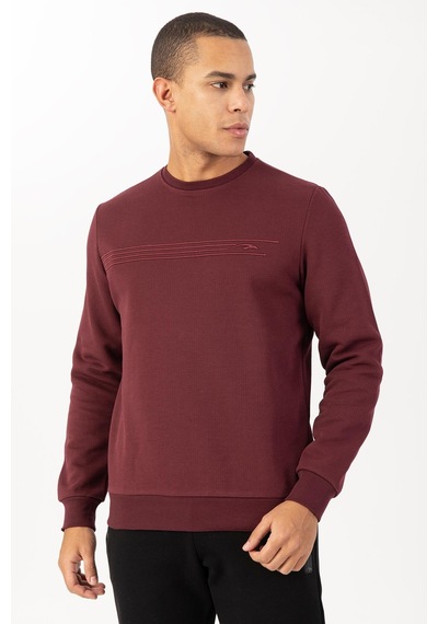 Maraton Sportswear Comfort Erkek Bisiklet Yaka Takma Kol Basic Bordo Sweatshirt 21836-bordo
