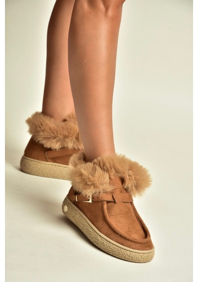 Fox Shoes Z380576302 Taba Süet Yapay Kürklü Kadın Bot