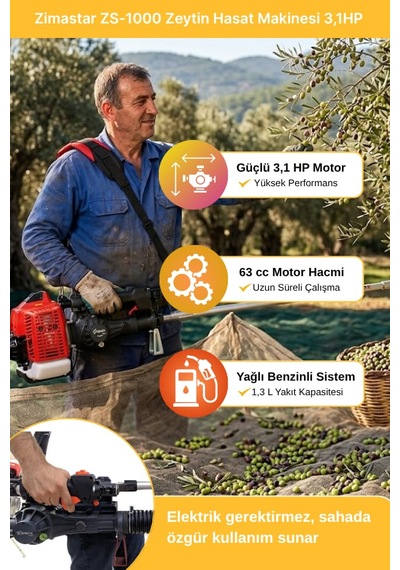 Zimastar Zs-1000 Motorlu Benzinli Kancalı Zeytin Hasat Makinesi 3,1hp