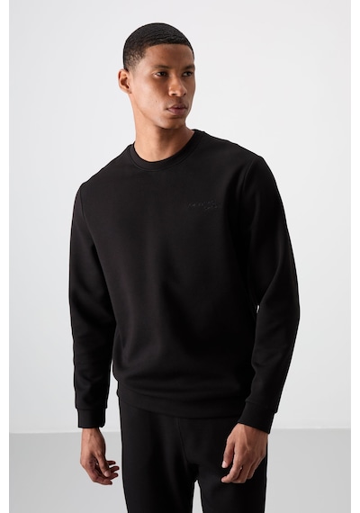 Tommy Life Siyah - Siyah Pamuklu Kalın Yumuşak Dokulu Comfort Fit Nakışlı Erkek Eşofman Takım - 85254 Siyah