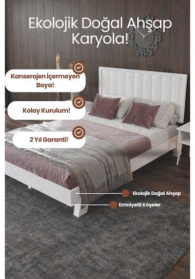 Hüma Dikey Başlıklı Masif Ahşap Karyola Natürel 90x190