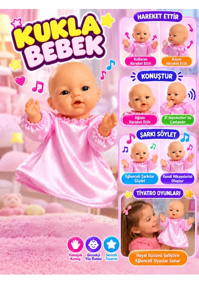 Sevimli Kukla Bebek Haraket Ettir Konuştur Şarkı Söylet 38 Cm Eğitici Ve Eğlenceli Oyuncak Kukla
