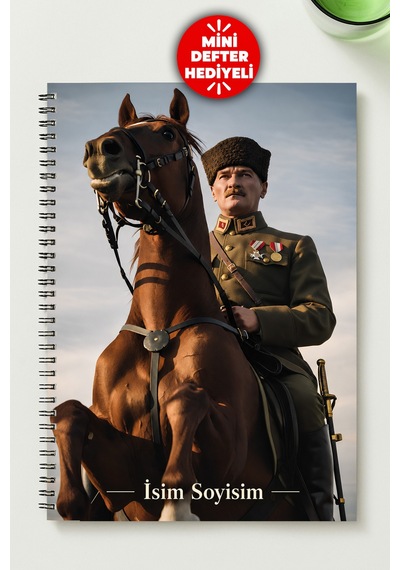 Atatürk Temalı A5 Metal Spiralli Kareli Karton Kapak Atatürk Temalı Defter Çok Renkli