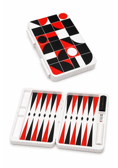 Mini Boy Geometrik Desenli Seyahat Tavlası Kapalı 13 X 22 Cm Açık 25,5 X 22 Cm Kırmızı Siyah