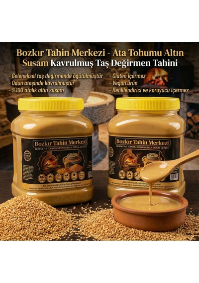 Bozkır Tahin Merkezi Ata Tohumu Altın Susam Taş Değirmen Tahini Kavrulmuş 930grx 2 Adet Katkısız