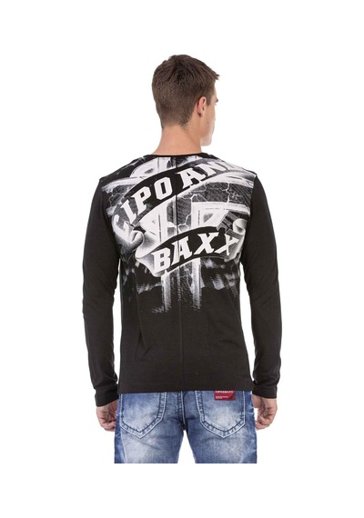 Cipo & Baxx CL452 Taşlı Baskılı Siyah İnce Sweatshirt Siyah