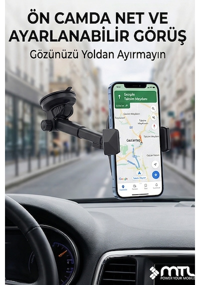 Otomatik Kilitli Teleskopik Kol Araç İçi Telefon Tutucu Dayanıklı Ve Güçlü Vantuz 360 Döner Mt6042
