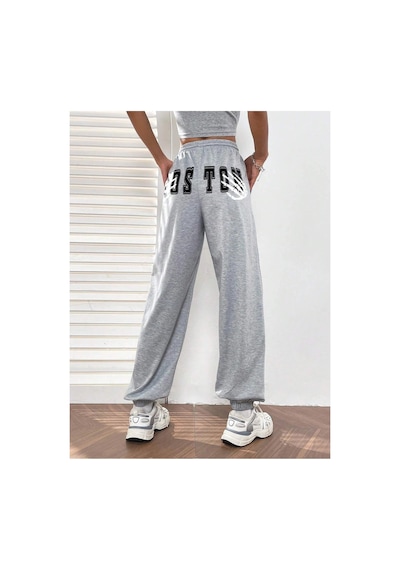 Tarzsokak Letter Graphic Elastic Waist 4 Mevsim Eşofman Gri
