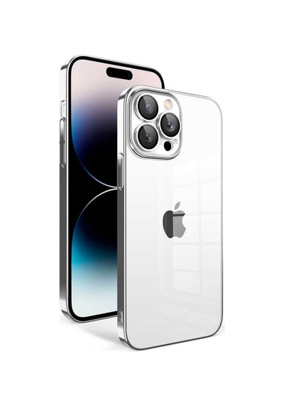 Apple Uyumlu iPhone 14 Pro ile Kapak Lens Korumalı Arkası Şeffaf Sert Mika Kapak - Gümüş