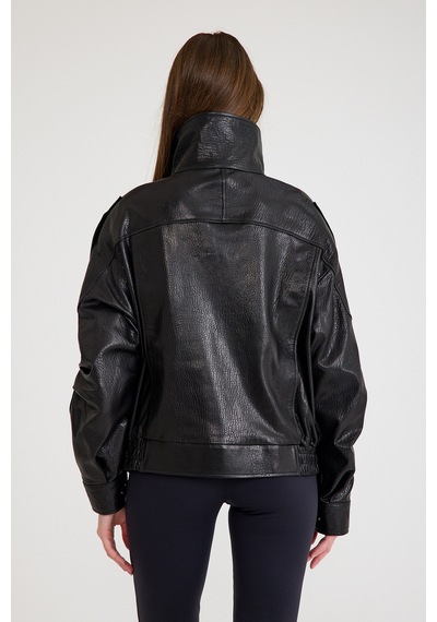Oversize Bayan Deri Ceket Kısa Vb-22-bk-2847-24114 Siyah