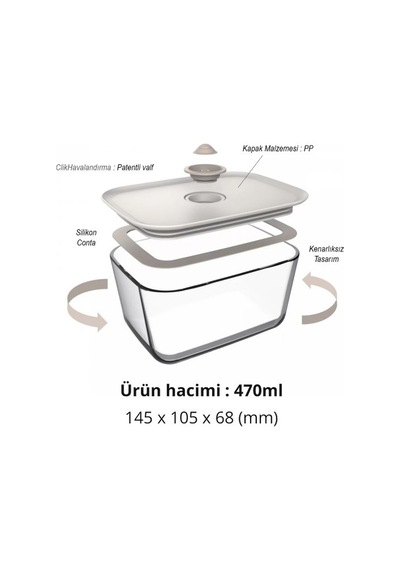 0128 D-neofcl047 Fıka Clık Dıkdortgen Saklama Kabı 470 Ml Bek