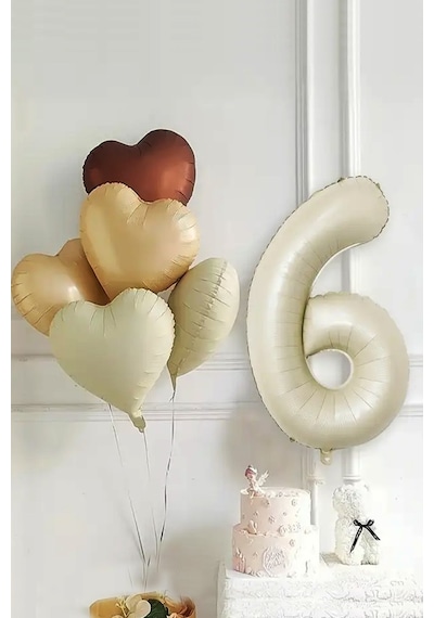 Beysüs 6 Yaş Retro Doğum Günü Balon Seti 5 Adet Kalp Balon