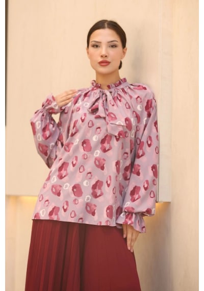 Lodmela Bağlama Detaylı Büzgülü Bluz 6028-lila/bordo Lila/bordo