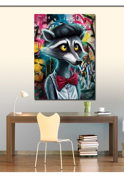 Kanvas Tablo Grafiti Ve Papyonlu Rakun 50cmx70cm