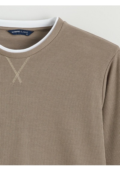 Lcwaıkıkı Classic Kahverengi Büyük Beden Bisiklet Yaka Erkek Sweatshirt