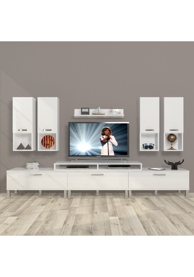 Decoraktiv Ekoflex 8da Slm Krom Ayaklı Tv Ünitesi Tv Sehpası Beyaz
