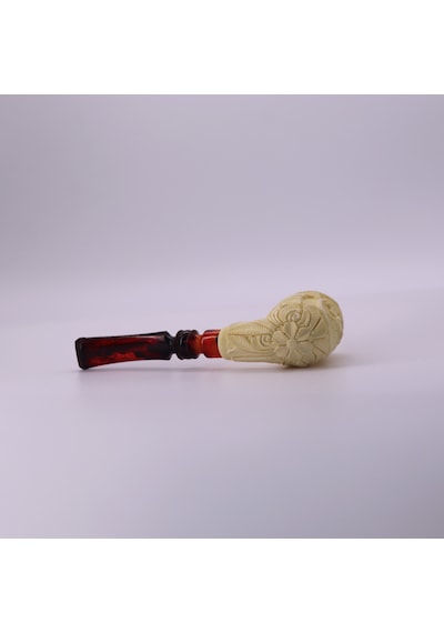 El Oyması Lületaşı Deve Figürlü Geleneksel Motifli Pipo Hediyelik %100 Blok Meerschaum Tasarım