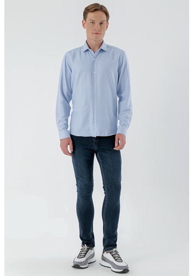 Morven Erkek Mavi Trend Baskılı Desenli İtalyan Yaka Slim Fit Gömlek 24mc004013300 Mavi