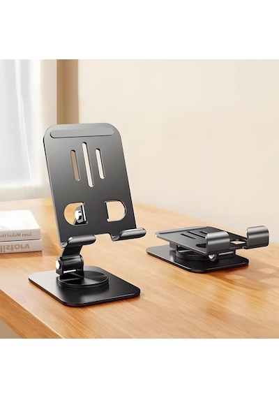 360 Döner Metal Telefon Standı Katlanabilir Ayarlanabilir Masaüstü Telefon & Tablet Tutucu Kaymaz Tabanlı Alüminyum Stand Demir Gri