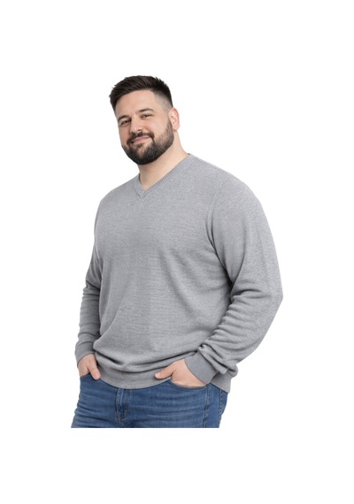 Battalmoda Erkek Büyük Beden Gri V Yaka Triko Kazak 3xl-4xl-5xl-6xl