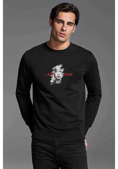Lady Gaga Baskılı Siyah Erkek Sweatshirt (528870396)