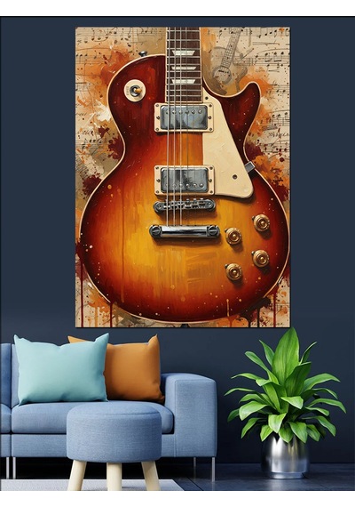 Ahşap Tablo Elektrik Gitar Gövdesi Müzik Notaları Çocuk Odası Tabloları