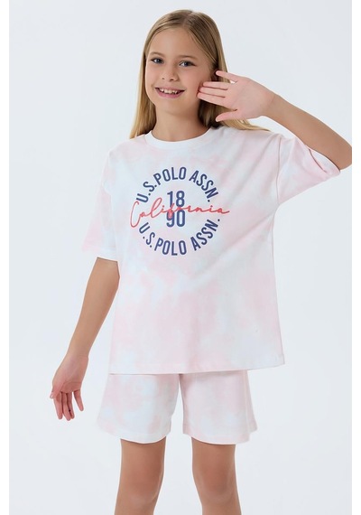 U.S. Polo Assn. Kız Çocuk 2 Li Şort T-şhirt Takım Koyu Coral-2333 Pembe