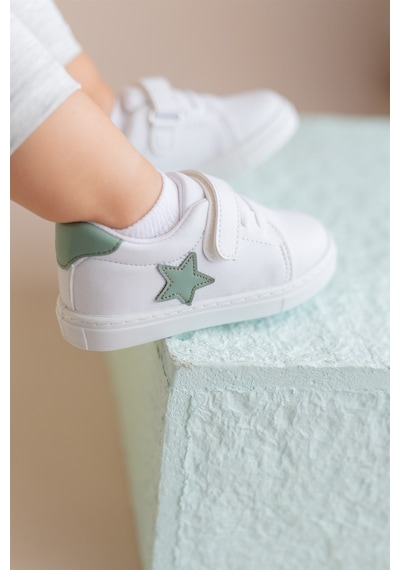 First Step S-1000 Yıldızlı Cırt Cırtlı Kız Bebek Günlük Spor Ayakkabı Beyaz - Mint Yeşili