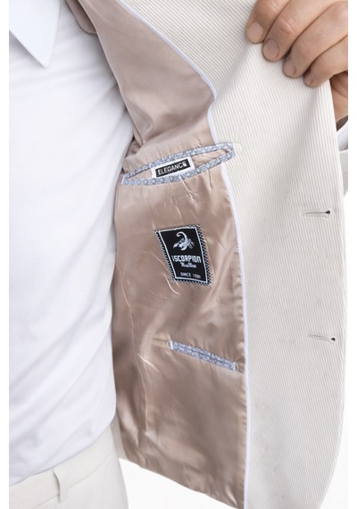 Plus Scorpion Erkek Slim Fit Ceket Likralı Fitilli Kumaş, Çift Düğmeli Tek Yırtmaçlı Modern Tasarım Taş