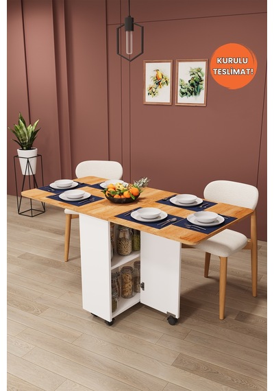 Lüks Katlanır Mutfak Yemek Masası %100 MDF Pratik Raflı Çalışma Masası KM11 Lüks Katlanır Mutfak Yemek Masası %100 MDF Pratik Raflı Çalışma Masası KM11