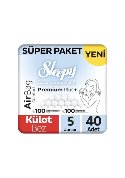 Sleepy - Bio Natural Premium Plus Airbag Comfort Süper Paket Külot Bez 5 Numara Junior 40 Adet