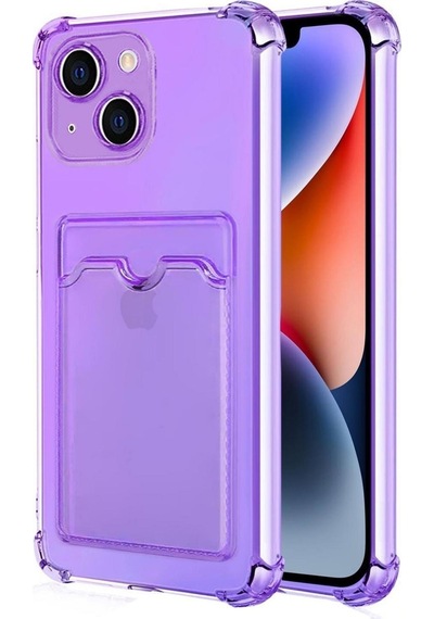Apple Uyumlu iPhone 14 Kılıf Darbe Emici Köşe Korumalı Kartlıklı Cüzdanlı Silikon Kapak Lila