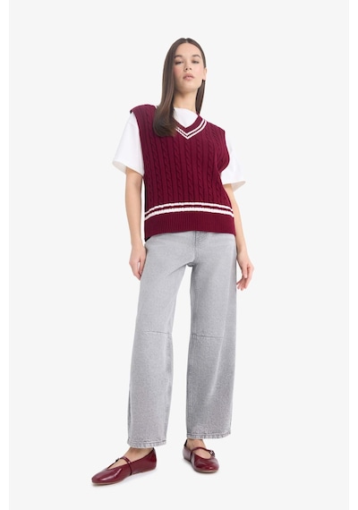 Defacto Okula Dönüş Coool Regular Fit V Yaka Yelek D4686ax25wnbr467 Bordo