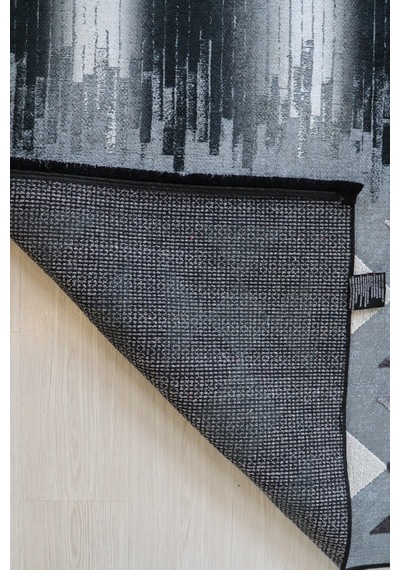 Arte Gri Nakışlı Kilim Dekoratif Salon Halısı Makinada Yıkanabili