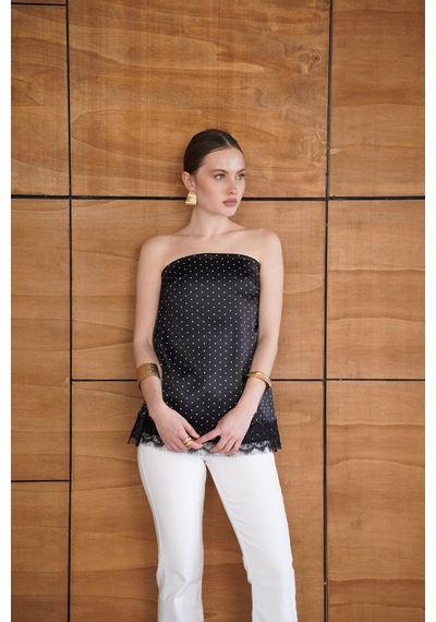 Verymoda Puantiyeli Dantel Detaylı Saten Büstiyer D2963 Siyah