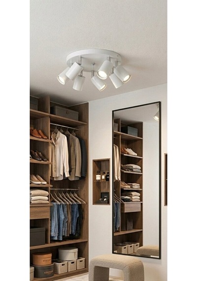 7 Li Gu10 Led Spot Avize Beyaz Gövde Krom Detay Modern Tavan Led Siyah