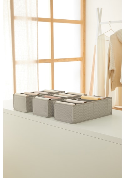 Ocean Home Textile 3'lü 8 Bölmeli Gri Balıksırtı Çekmece Düzenleyici Set