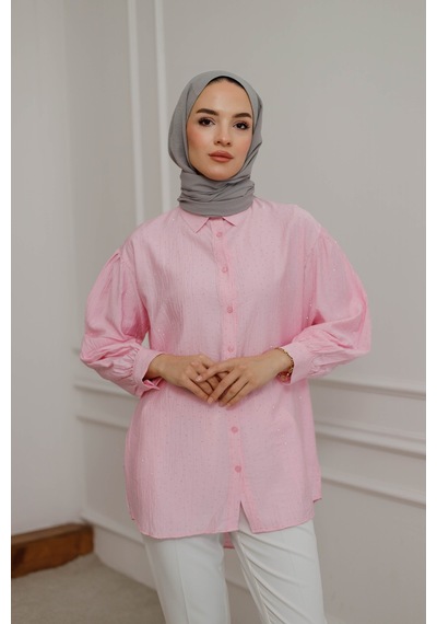 Moonsc Kadın Gömlek Regular Fit Tesettür Pembe