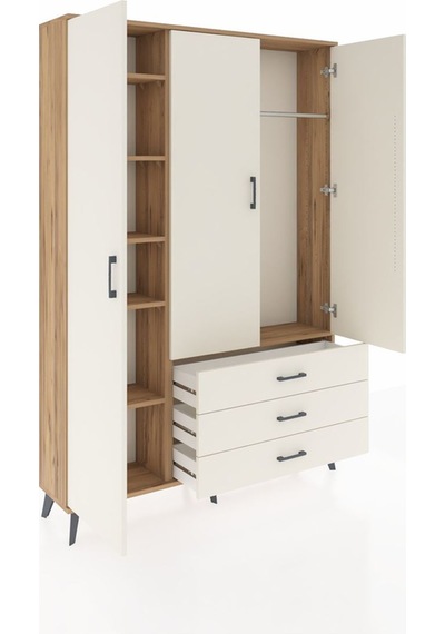 Arges Dolap 6 Raflı 3 Çekmeceli Tek Askılı 132x30x195 Çam-ayt... Çam