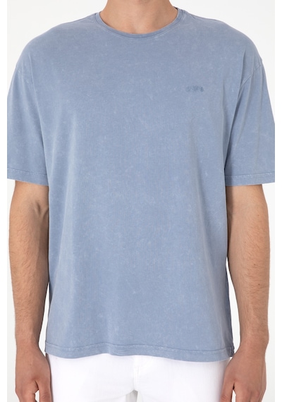 U.S. Polo Assn. Erkek Comfort Fit Bisiklet Yaka Mavi Yıkamalı Tişört 50306878-VR036