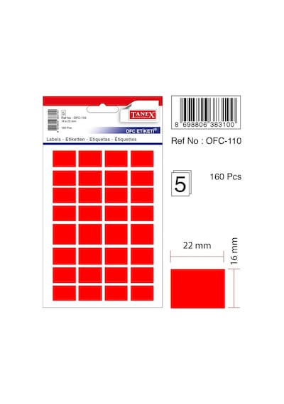 Tanex Etiket Ofc-110 16x22mm Kırmızı 10'lu 2 Adet