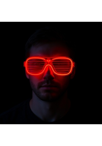 Bezos Kırmızı Led Işıklı Parti Gözlüğü - Neon Glow Şerit Gözlük 3 Modlu